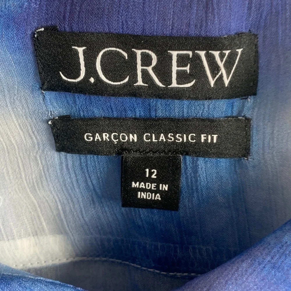 J Crew Garcon classic fit sheer blouse blue and white size 12